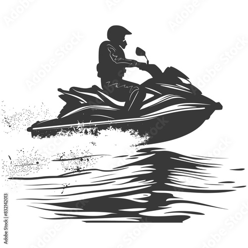 Jet Ski Silhouette: High-Speed Water Sport Graphic with Wave Detail & Rider in Helmet