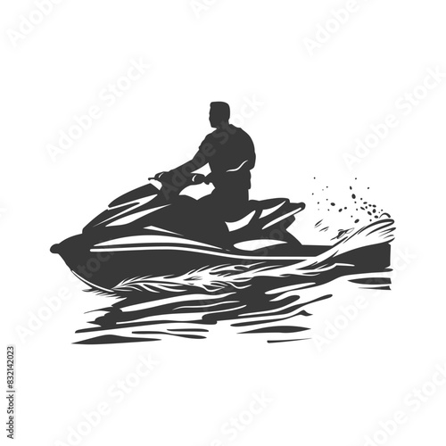 Monochrome Jet Ski Silhouette: Watersports Adventure Graphic