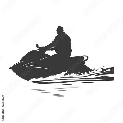 Jet Ski Silhouette: Water Sport Adventure, Dark Graphic on White.