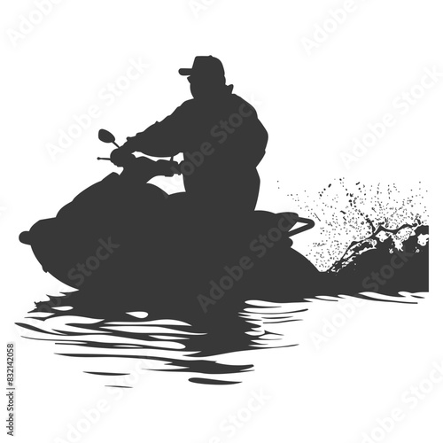Silhouette: Jet Ski Rider Splashing Through Water, Graphic Illustration.