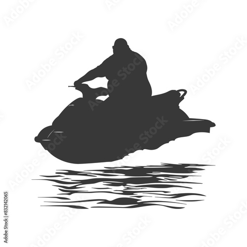 Silhouette: Jet Ski Rider on Water, Monochrome Summer Fun.