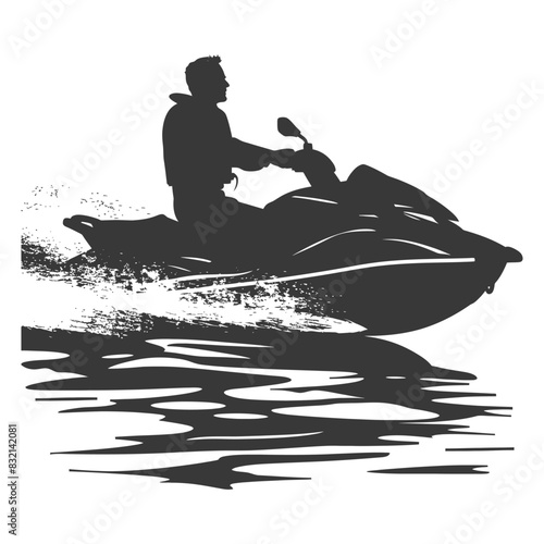 Jet Ski Silhouette: Man Riding Watercraft with Textured Water Effect