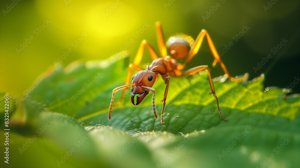 A red ant is on a leaf A red ant is on a leaf