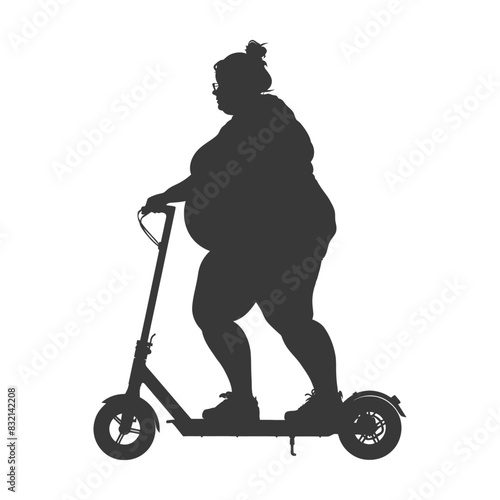 Silhouette of Overweight Woman on Electric Scooter.