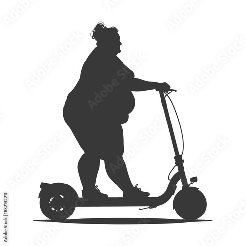 Silhouette: Plus-Size Woman Rides Electric Scooter, Urban Mobility.