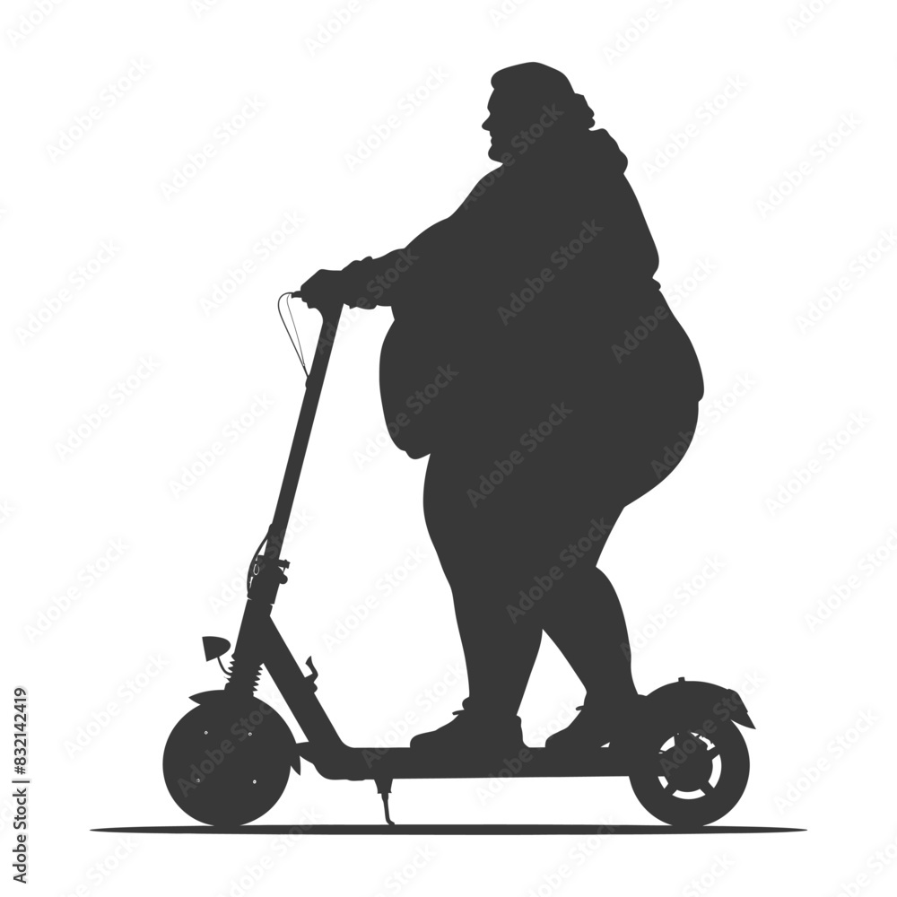 silhouette fat woman riding electric scooter full body black color only silhouette fat woman riding electric scooter full body black color only