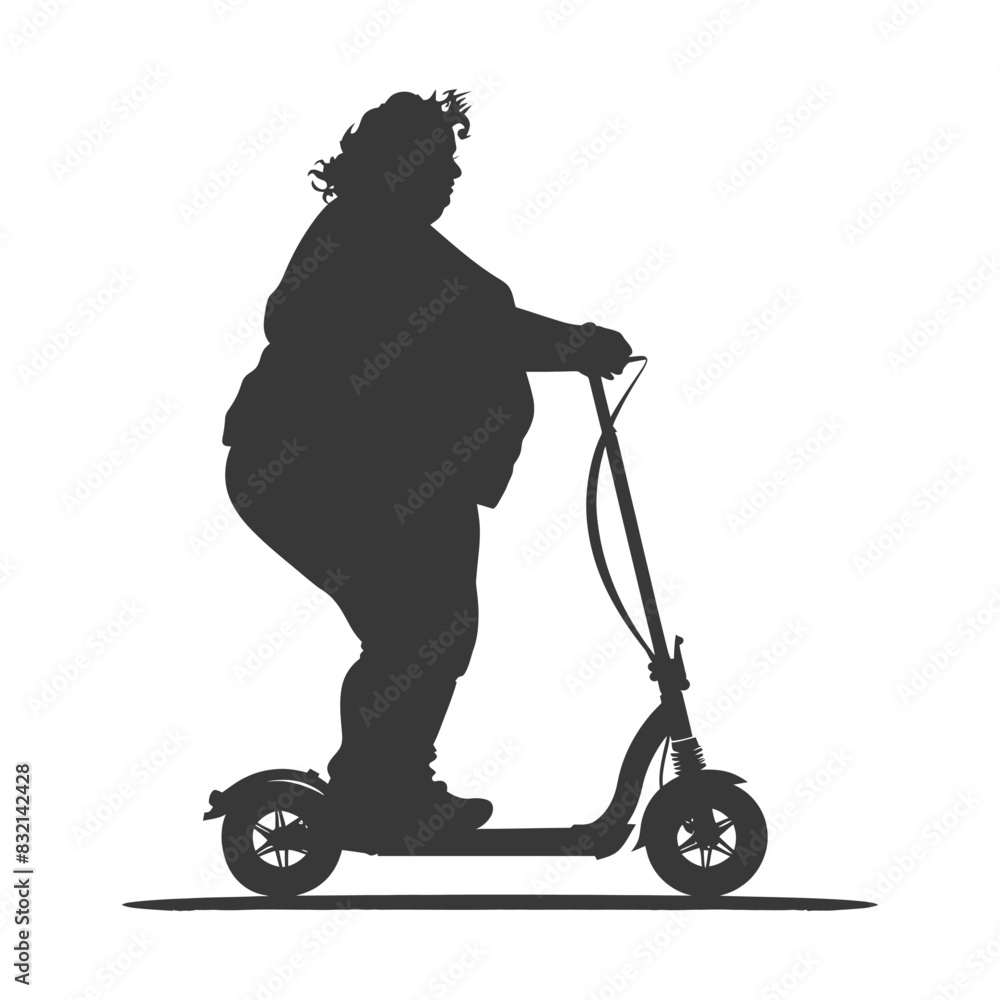 silhouette fat woman riding electric scooter full body black color only silhouette fat woman riding electric scooter full body black color only