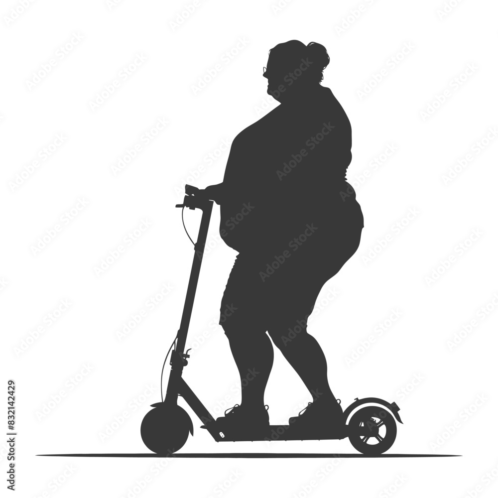 silhouette fat woman riding electric scooter full body black color only silhouette fat woman riding electric scooter full body black color only