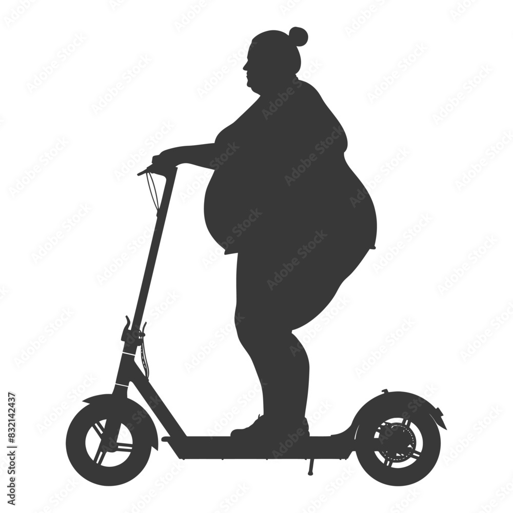 silhouette fat woman riding electric scooter full body black color only silhouette fat woman riding electric scooter full body black color only
