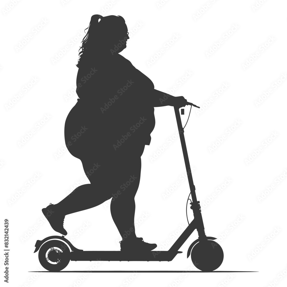 silhouette fat woman riding electric scooter full body black color only silhouette fat woman riding electric scooter full body black color only
