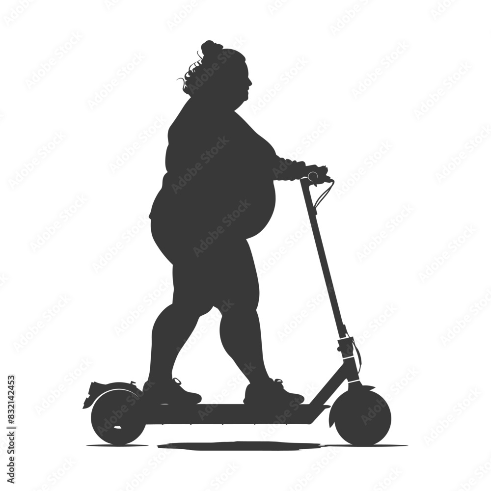 silhouette fat woman riding electric scooter full body black color only silhouette fat woman riding electric scooter full body black color only