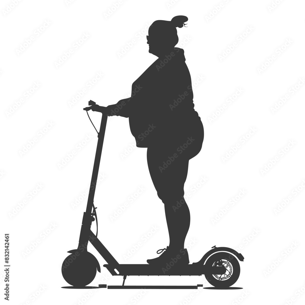silhouette fat woman riding electric scooter full body black color only silhouette fat woman riding electric scooter full body black color only