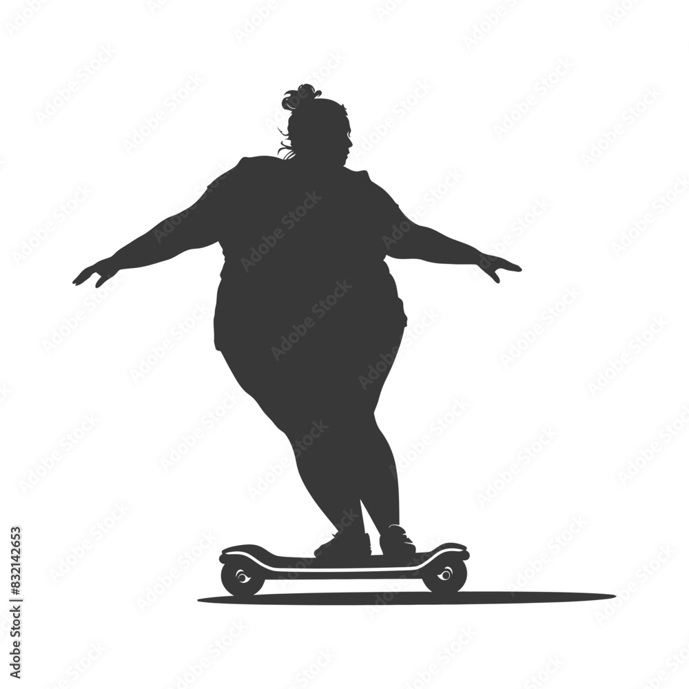 Obraz premium silhouette fat woman riding hoverboard full body black color only