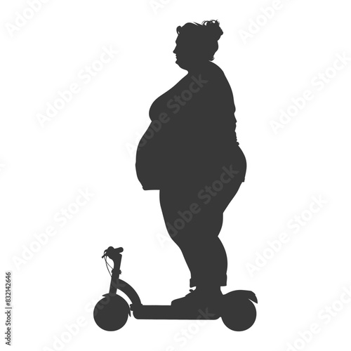 silhouette fat woman riding hoverboard full body black color only