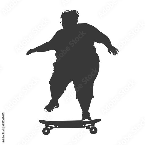 silhouette fat woman riding hoverboard full body black color only