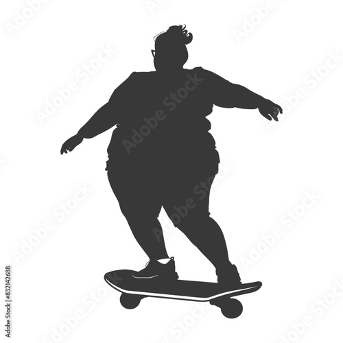 silhouette fat woman riding hoverboard full body black color only
