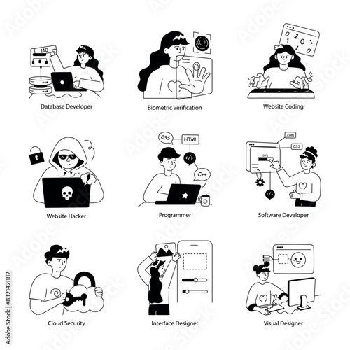 Pack of Web Services Doodle Mini Illustrations 

