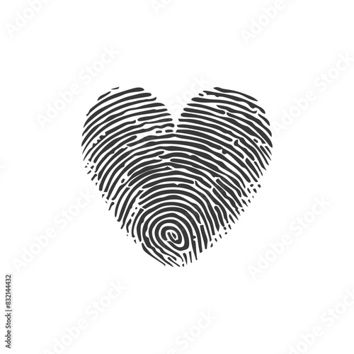 silhouette finger print love heart shape black color only