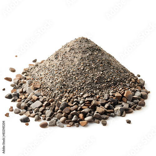 Pebbles, pile, construction material, Sand pile scatter with small pebbles isolated on white background and texture, clipping path, side view