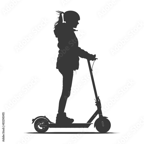 Silhouette of a Girl in Helmet Riding Electric Scooter on White Background