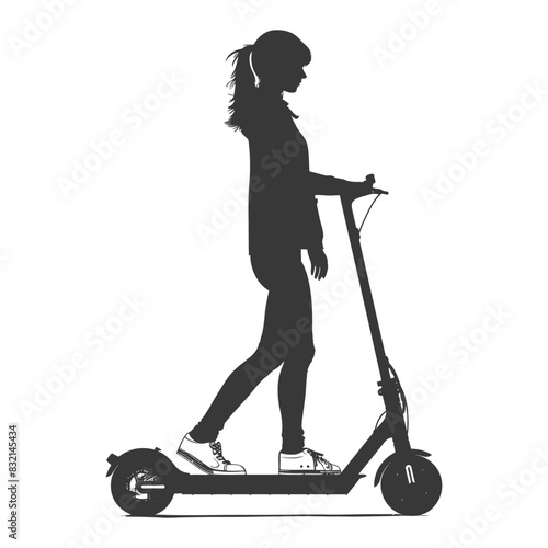 Silhouette of a Girl Riding Electric Scooter, Urban Transportation.