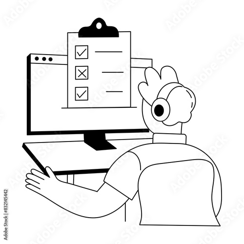 A hand drawn mini illustration of online survey 
