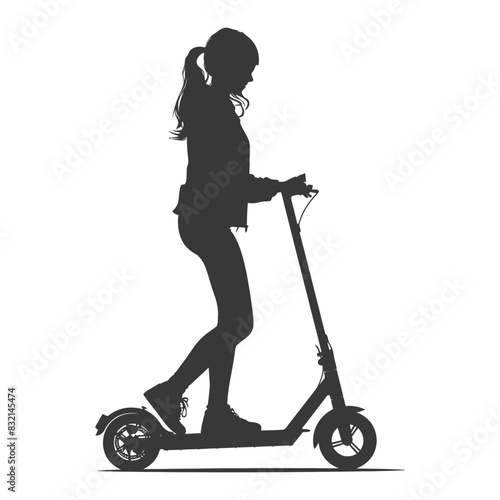 Electric Scooter Silhouette: Young Woman, Ponytail, Urban Commute.