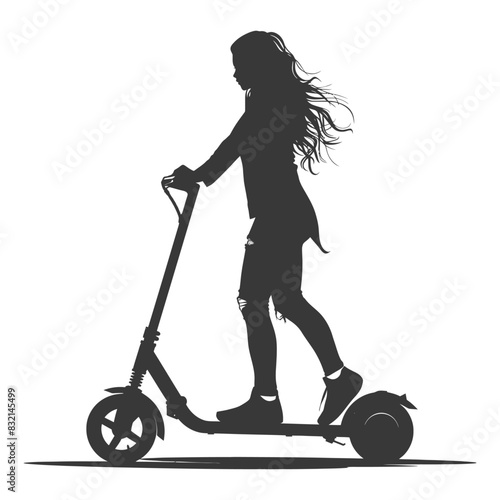 Silhouette of a Young Woman Riding an Electric Scooter, Urban Commute.