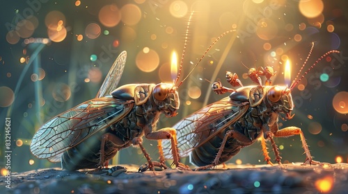 Artwork depicting cicadas enjoying a birthday party photo
