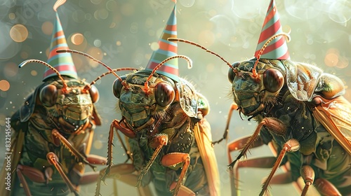 Illustration of cicadas having a birthday celebration. photo