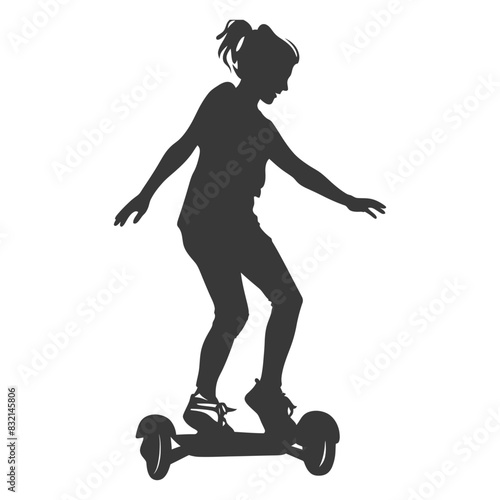 Silhouette of Young Woman Balancing on a Self-Balancing Electric Scooter.