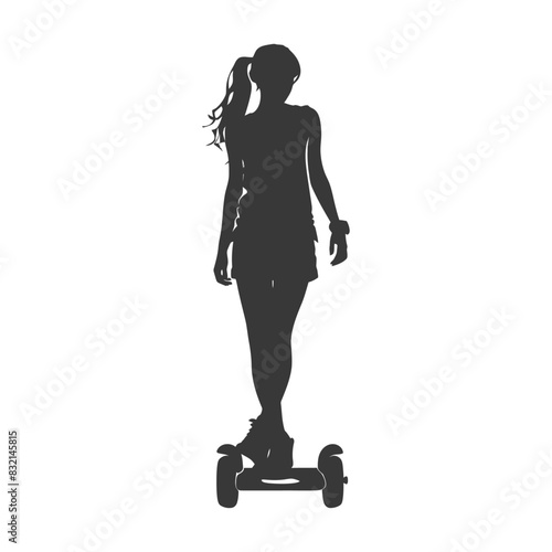 Silhouette of Woman Riding a Hoverboard, Isolated.