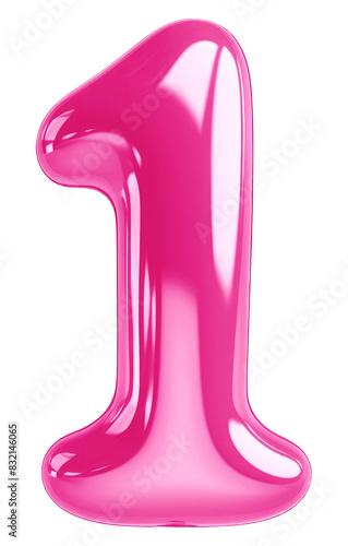 Number one png pink 3D balloon, transparent background