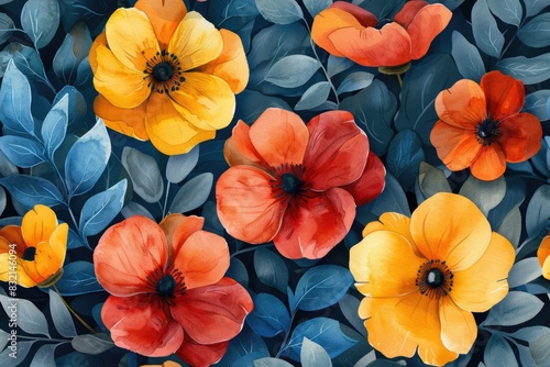 Wallpaper Mural Vibrant Floral Bloom: Striking Red and Yellow Flowers Amidst Lush Leaves Torontodigital.ca