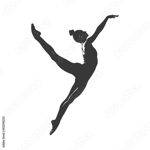 Ballet Dancer Silhouette: Graceful Leap, Elevated Leg, Single Color Art.