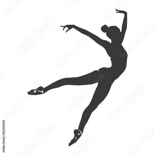 Ballerina Silhouette: Graceful Leap in Elegant Dance Pose, Isolated on White.