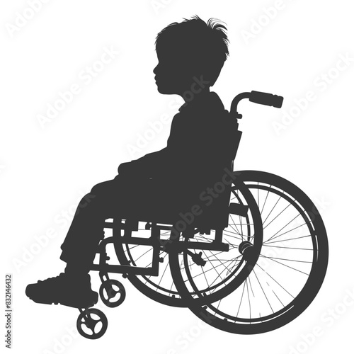 Silhouette: Young Boy in Wheelchair, Side View, Isolated.