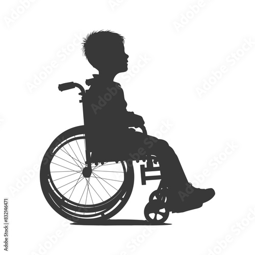 Silhouette of a Child in Wheelchair, Profile View, Isolated Vector.