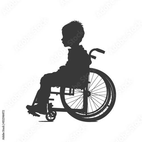 Silhouette of a Young Boy in Wheelchair, Profile View, Isolated.