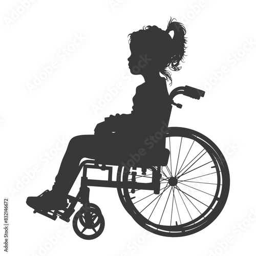 Silhouette of a young girl in wheelchair, side profile, textured hair.
