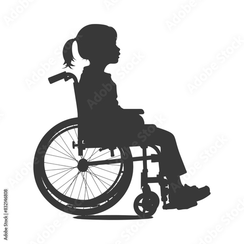 Girl in Wheelchair Silhouette: Ponytail Profile, Accessibility Icon, Grey Scale.