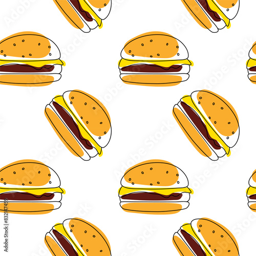 burger seamless pattern on food theme, on white background