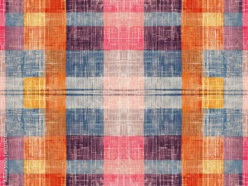 rustic rough gingham tartan pattern on linen fabric texture, picnic country farmhouse background