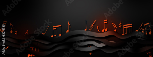 black musical background with ornage notes theme photo