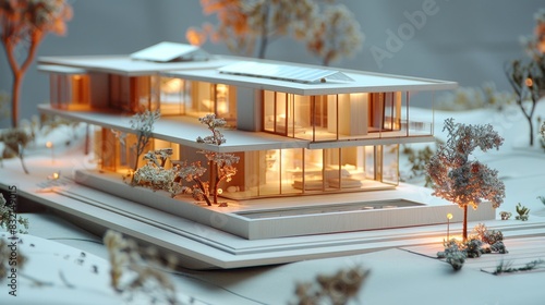 Architectural Model of Solar-Powered Home with Solar Panels