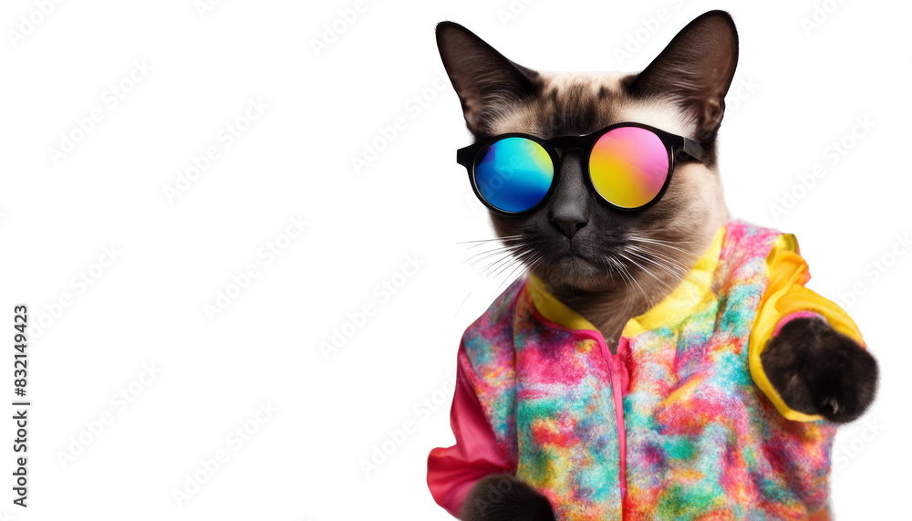 Cool cat with sunglasses wearing a colorful hoodie isolate on transparent background, cutout, png Cool cat with sunglasses wearing a colorful hoodie isolate on transparent background, cutout, png