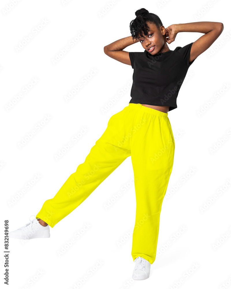 Hoshi png mockup in neon yellow sweatpants street apparel full body