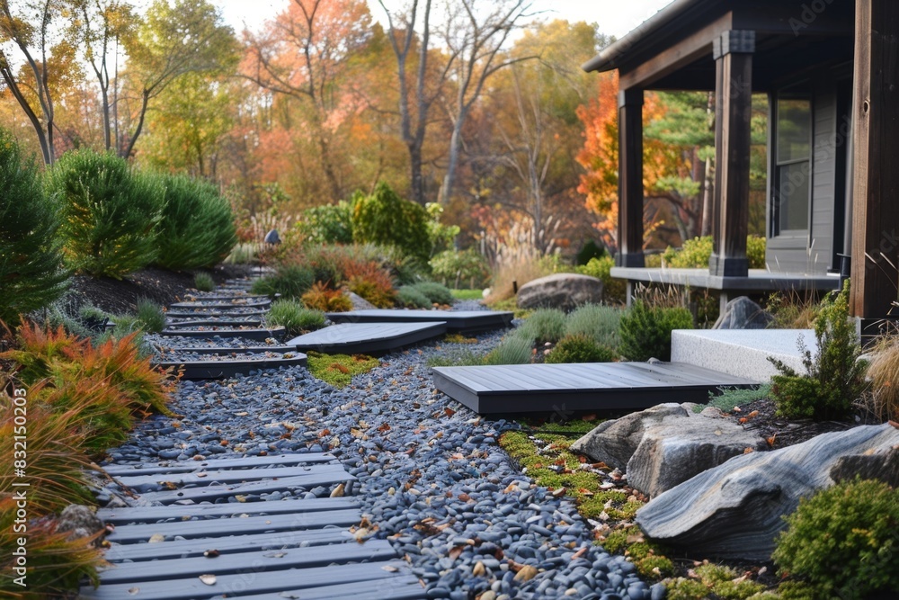 Fototapeta premium Minimalist Landscaping with Xeriscaping and Native Plants