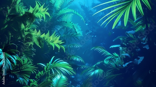  A vibrant gradient of electric blue blending into neon green  evoking the energy of a tropical rainforest.