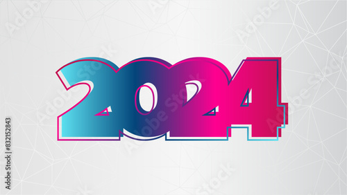 2024 year symbol. Pink blue gradient infographic sign. Abstract triangle gray white background. Vector illustration for web design, business, finance, presentation. Polygonal network pattern